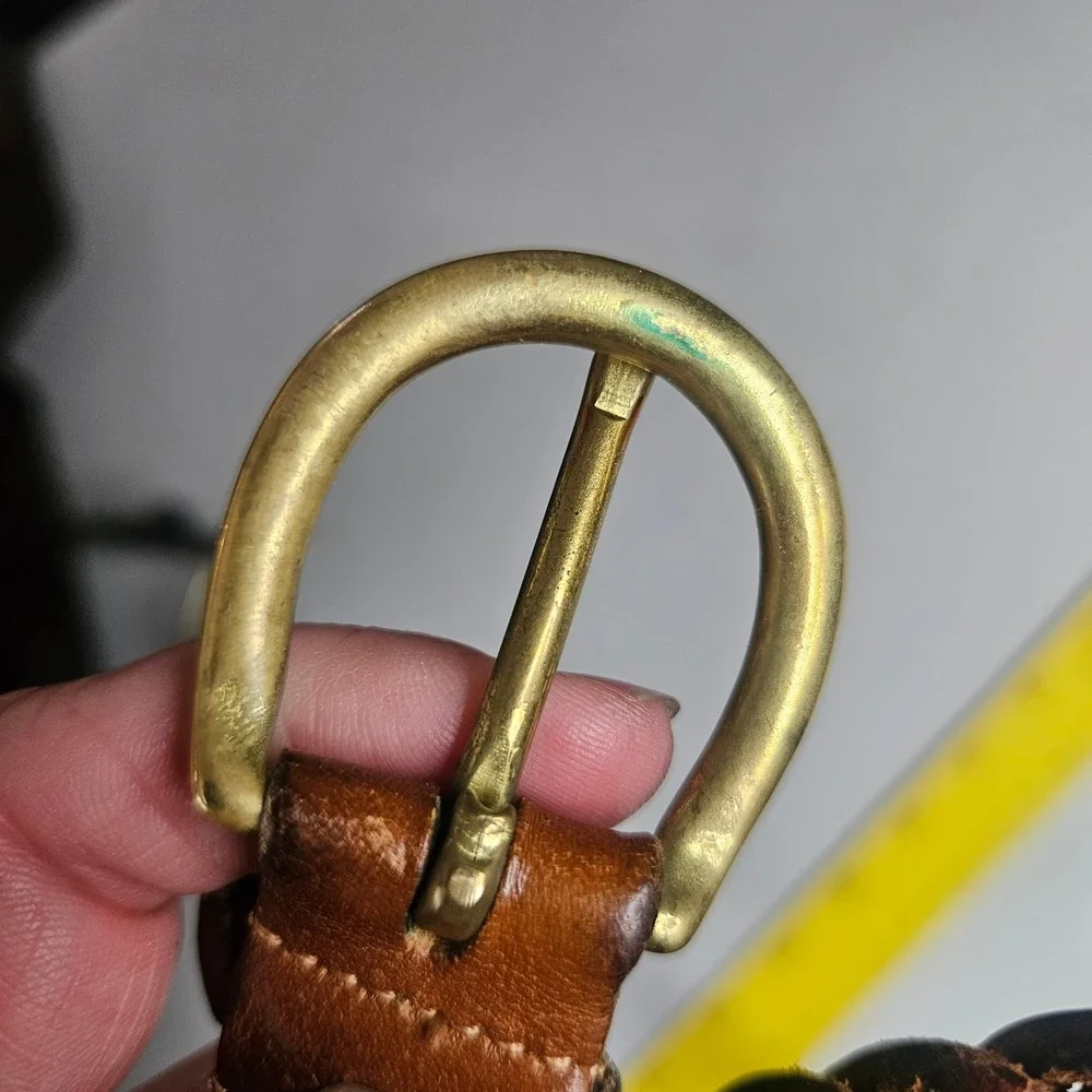 Vintage Coach 3854 British Tan Braided Leather Belt Brass Buckle 42 105cm